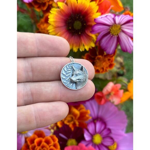 Sterling Silver Fox and Fern Charm, Sterling Silver Fox and Fern Pendant - Picture 2 of 5